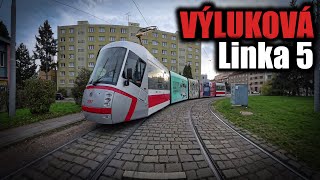 VÝLUKOVÁ Linka 5 Brno  Štefánikova čtvrť  Ústřední hřbitov Škoda 13T6 Tram Cab View [upl. by Melena]