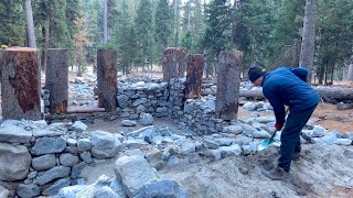 I Built a STONE amp WOOD Survival Bushcraft Hut in the Forest [upl. by Kopp]