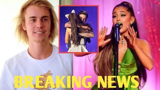 Justin Bieber and Ariana Grande Share Super Awkward Hug at Concert [upl. by Abba]