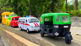 Driving CNG Auto Rickshaw Ambulance Police car and Nano Car by Hand on the Outer Wall [upl. by Anawaj940]