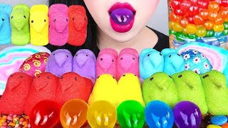 Asmr rainbow desserts cotton candy peeps marshmallow rainbow egg jelly boba choclate mukbang [upl. by Karame]