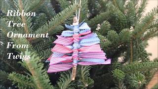 How To Make Christmas Tree Ribbon Ornament On Twigs [upl. by Adnawuj363]