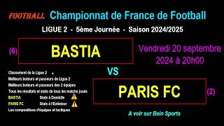 BASTIA  PARIS FC  5ème journée de Ligue 2  Stats infos pronos  Football saison 20242025 [upl. by Tallu267]