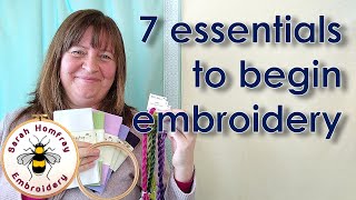 SEVEN essential items YOU need to start embroidery  Beginners Hand Embroidery tutorial part 1 [upl. by Meehar339]