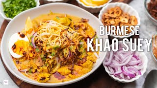 Burmese Khao suey recipe  Chicken Khao suey recipe  Khow suey condiments  Chilli oil  birista [upl. by Cristine]