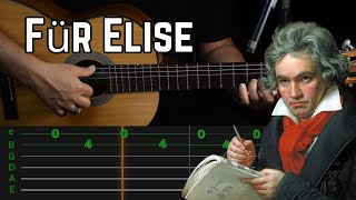 Für Elise Simple Guitar Tab  Beethoven Easy fingerstyle Guitar Tab easytabs [upl. by Bound]