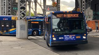 MTA MaBSTOA Kingsbridge Nova Bus LFSs 8670 and 9839 entering Manhattanville Depot [upl. by Ater]