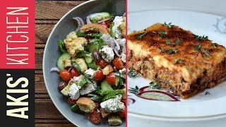 Authentic Greek Moussaka amp Greek Salad  Akis Petretzikis [upl. by Edrei967]