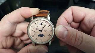 PARNIS PA700 CLASSIC DRESS SUNampMOON SALMON DIAL GUILLOCHÉ DUAL TIME MANUAL MECHANICAL WATCH UNBOXING [upl. by Inor]