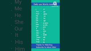 Daily use Words MeaningPronouns Grammarshorts [upl. by Lauder]