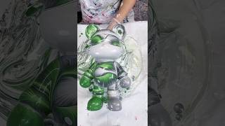 Green and Silver Feather Bear decor fluidart homedecor gift fluidbear piggybank [upl. by Henarat]