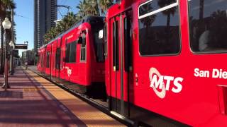 San Diego Trolley Departs Gaslamp Quarter Station [upl. by Snashall]