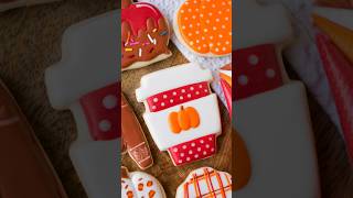 Polka dot and pumpkin coffee cup cookie decorated with royal icing cookiedecorating royalicing [upl. by Olracnaig]