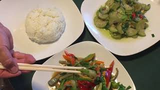 Hmong Farming Recipes Stirfried Cucuzza and Bell Pepper dish VEGAN [upl. by Ttirrej216]