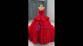 kemedress Red Tulle 3D Flower Ball Gown Prom Dress [upl. by Pren]