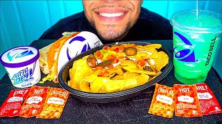 TACO BELL NEW MTN DEW BAJA BLAST GELATO  DORITOS LOCOS TACO NACHOS EATING ASMR MOUTH SOUNDS SHOW [upl. by Anaujnas]