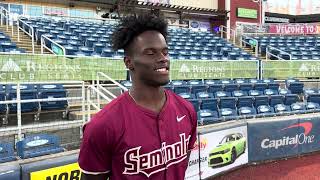 FSU Baseball  Chase Williams on threehit performance in exhibition vs Auburn [upl. by Arramat977]