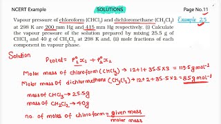 Vapour pressure of chloroform CHCL3 and dichloromethaneCH2CL2 at 298K are 200m m Hg and 415mm Hg [upl. by Darbie]