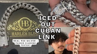 HARLEMBLING 12MM Moissanite Miami Cuban Link 925 Silver Review  Outdoor Shine Test [upl. by Joshuah]