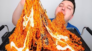 THE BEST CHEESY SPICY NUCLEAR FIRE NOODLES IVE EVER MADE • Mukbang amp Recipe [upl. by Ueih]