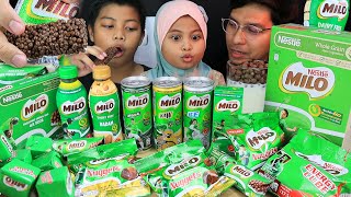 MILO Themed SNACKS amp DRINKS 💚 nuggets bar energycube cereal MILO ICE BADAM KAW ORI MUKBANG [upl. by Ecinwahs655]