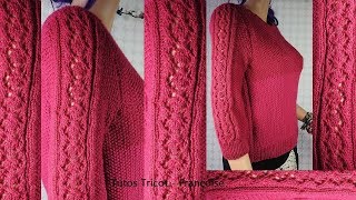 Tuto tricot pull femme manches 34 point de riz amp point ajouré en taille 3436 38404244 [upl. by Sheppard474]