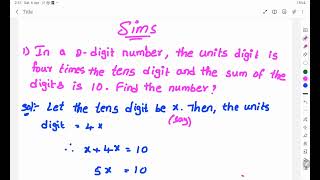 In a 2 digit number the units digit is four times the tens digits and the sum of the digits [upl. by Aicelaf]