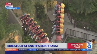 Live coverage Riders stranded in midair after ride malfunctions at Knotts Berry Farm [upl. by Kilam]