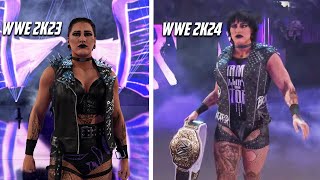 WWE 2K24 Rhea Ripley Entrance vs WWE 2K23 Entrance Comparison [upl. by Ydnes]