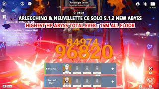 Arlecchino amp Neuvillette C6 Solo 512 New Abyss  Highest HP Abyss Total Ever  16M All Floor [upl. by Rostand]