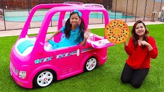 Wendy Pretend Play Food Delivery w Pink Barbie Food Truck Car Toy [upl. by Putscher]