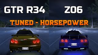 Nissan Skyline GTR R34 vs Chevrolet Corvette Z06  Need for Speed Carbon Drag Race [upl. by Verina]