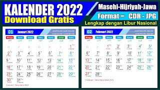 Kalender 2022 Lengkap dengan Tanggal Merah Masehi Hijriyah Jawa  Download format CDR  Template [upl. by Pegeen132]