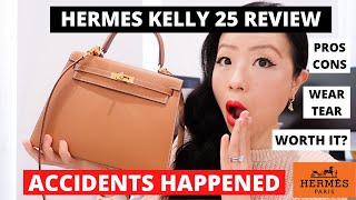 Hermes Kelly 25 Sellier One Year Review  pros cons one year wear and tear worth it [upl. by Keffer896]