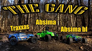 The battle Absima AMT34 vs AT34BL vs Traxxas Rustler 4x4 [upl. by Abram]