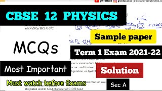 Physics SAMPLE PAPER class 12 2021 Solution Term 1 Exams  Part A [upl. by Crist]