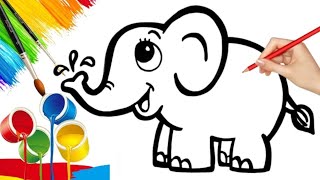 How to Draw a Elephant Easy Step By Step Elephant Drawing Painting amp Coloring for Kids amp Toddlers [upl. by Arraek]