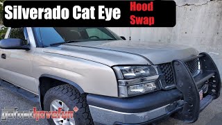 Cat Eye Silverado Hood Swap 2006 Power Dome HD Hood Install  AnthonyJ350 [upl. by Singband]