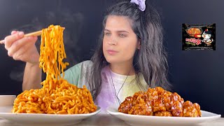 FIRST TIME SPICY NOODLES amp KOREAN SWEET AND SPICY FRIED CHICKEN  MUKBANG  ASMR [upl. by Gideon]