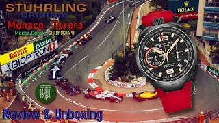 Stuhrling Original Monaco quotToreroquot MechaQuartz 50m Chronograph  Review amp Unboxing M13533  VK61A [upl. by Grath147]