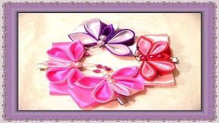 Kanzashi butterfly hairpin TutorialHandmade  Butterfly [upl. by Meibers]