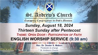 St Andrews Church  English Worship Service 930 AM LIVE  18 August 2024 [upl. by Holms]