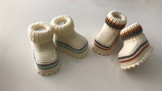 Örgü bebek patik yapımı tarifi detayları ile babybooties knitting babyshoes [upl. by Iznil]