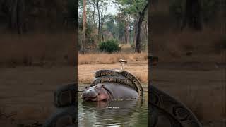 HIPPO Takes on Snake in EPIC Pond Battle shorts animals [upl. by Yur]