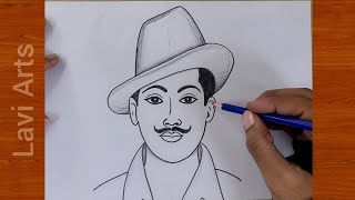 How to draw Bhagat singh Very easy Step by step Detail tutorial  26 January drawing sketch 2024 [upl. by Riha]