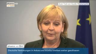 Zum Tod von Guido Westerwelle Statement von Hannelore Kraft am 18032016 [upl. by Jeanne]