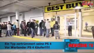 Mann zertrümmert zerstört seine neue PS 4 vor Wartender PS 4 Käufer  NOWIZONE [upl. by Ailenroc]