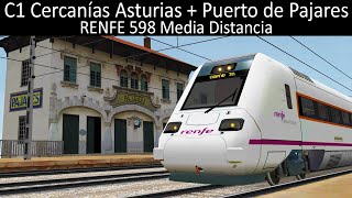 RENFE 598 Media Distancia  Cercanías C1 Asturias  Cruzando el puerto de Pajares  Open Rails [upl. by Chloras497]