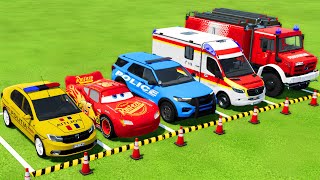 TRANSPORTING POLICE CARS AMBULANCE EMERGENCY FIRE DEPARTMENT WITH MAN TRUCKS  FS22 [upl. by Rehpotsirhc946]