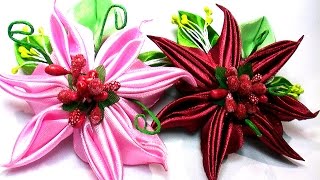 DIY flower ribbon tutorial  How to Make a Kanzashi Flower  DIY Tutorial for Beginners [upl. by Essyla]